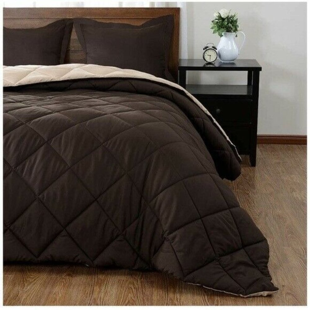 Brown Reversible Lightweight Solid Comforter Set 3 - image 1